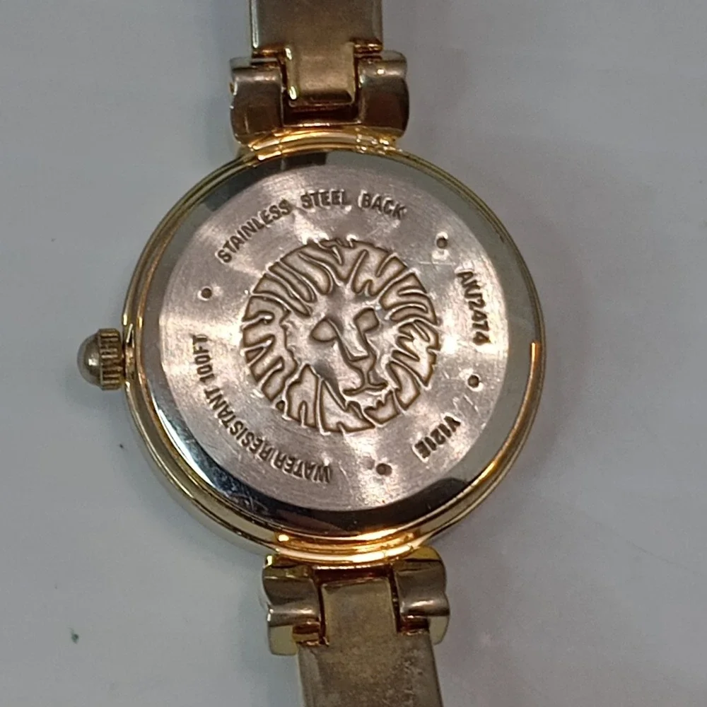 Anne Klein Women's Gold Tone AK/2474‎ Bangle Watch 24.1mm Black Dial New Battery